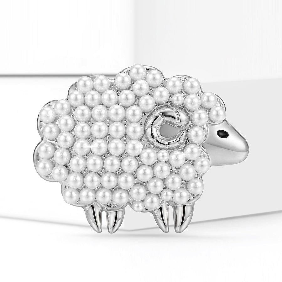 Pearl-Style Sheep Brooch