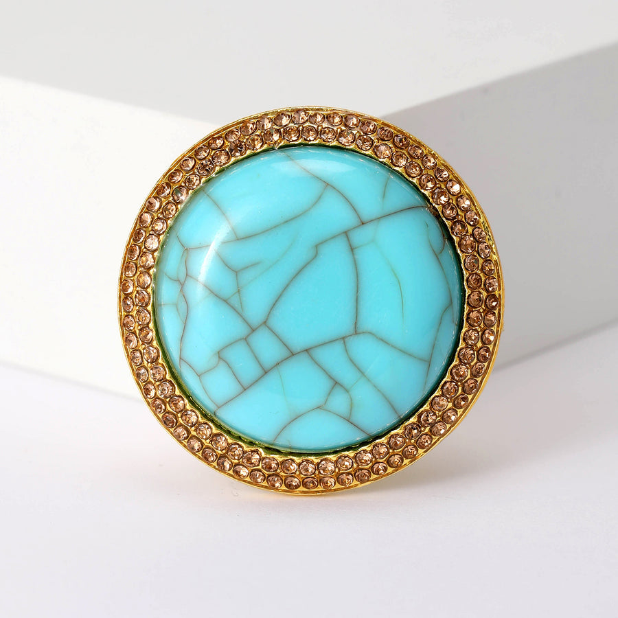 Turquoise-Color Round Brooch