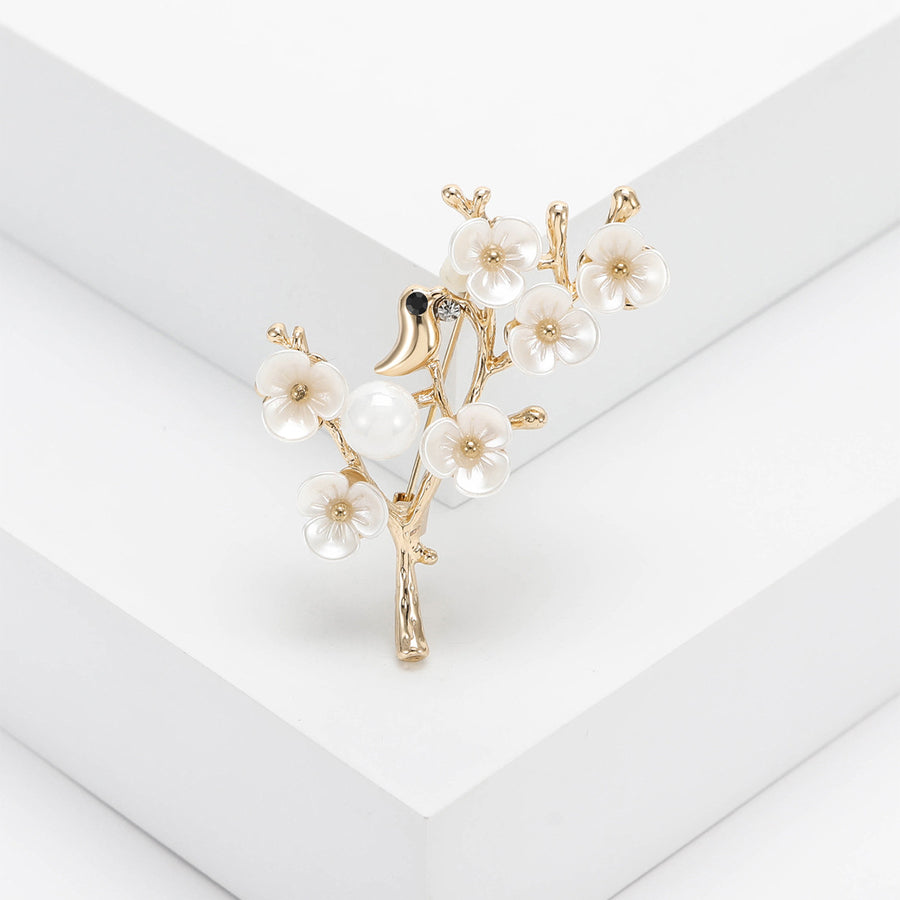 White Blossom Branch Brooch